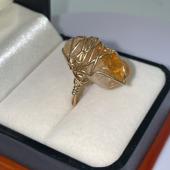 Custom Made Yellow Gold filled wire wrapped Citrine Gemstone Ring - Picture 6 of 16